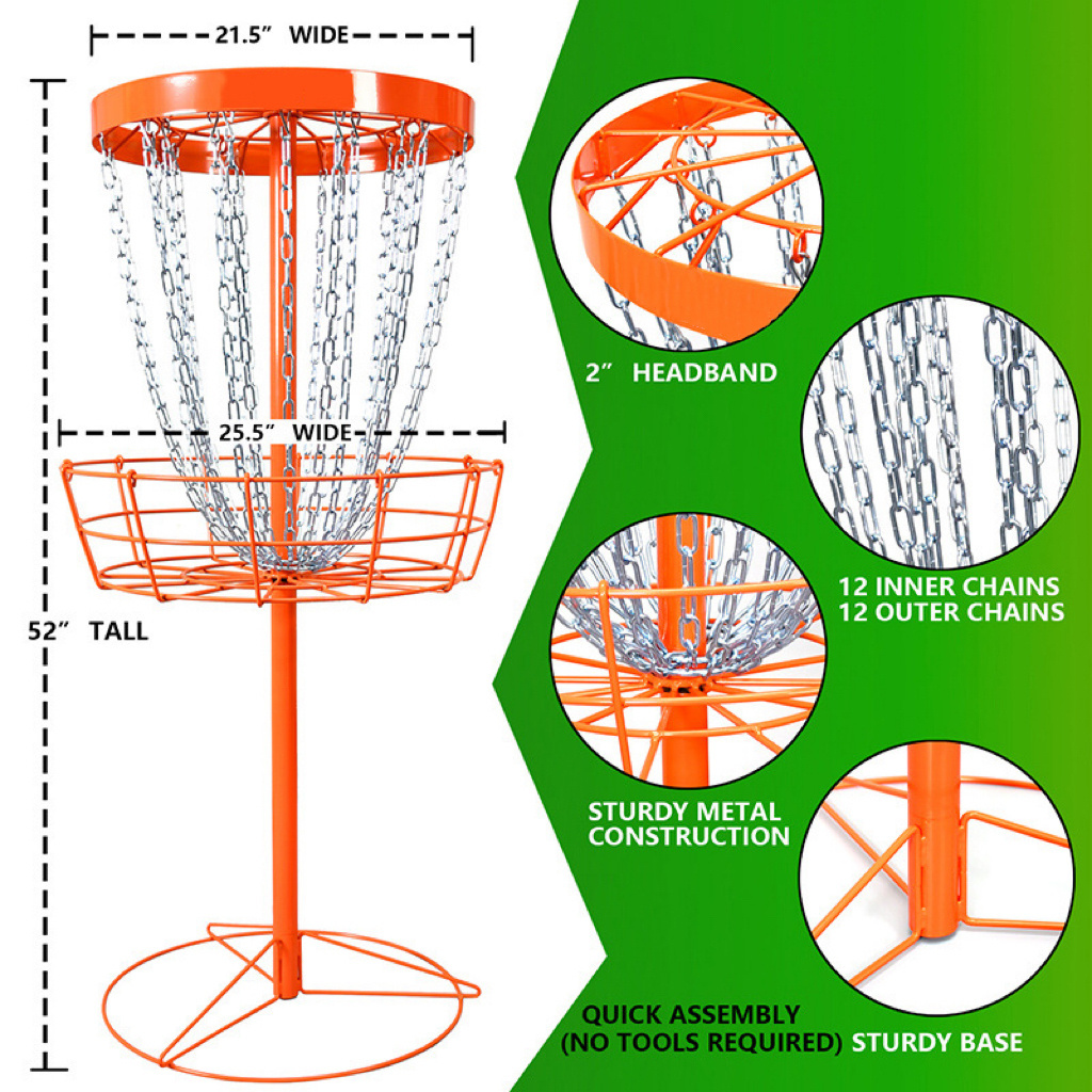 ActEarlier Heavy Duty 24-Chains Disc Golf Course Basket Portable Disc Golf Target Disc Golf Basket