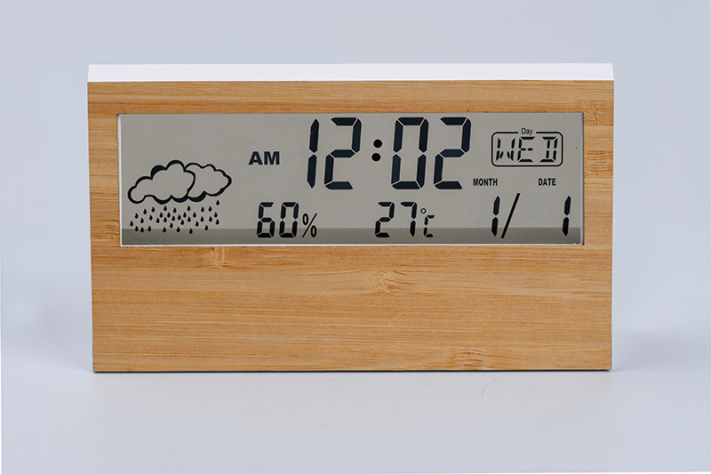 The Promotion Bamboo Digital LCD Table & Desk Wood Weather Station Alarm Clock