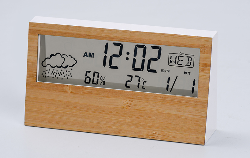 The Promotion Bamboo Digital LCD Table & Desk Wood Weather Station Alarm Clock