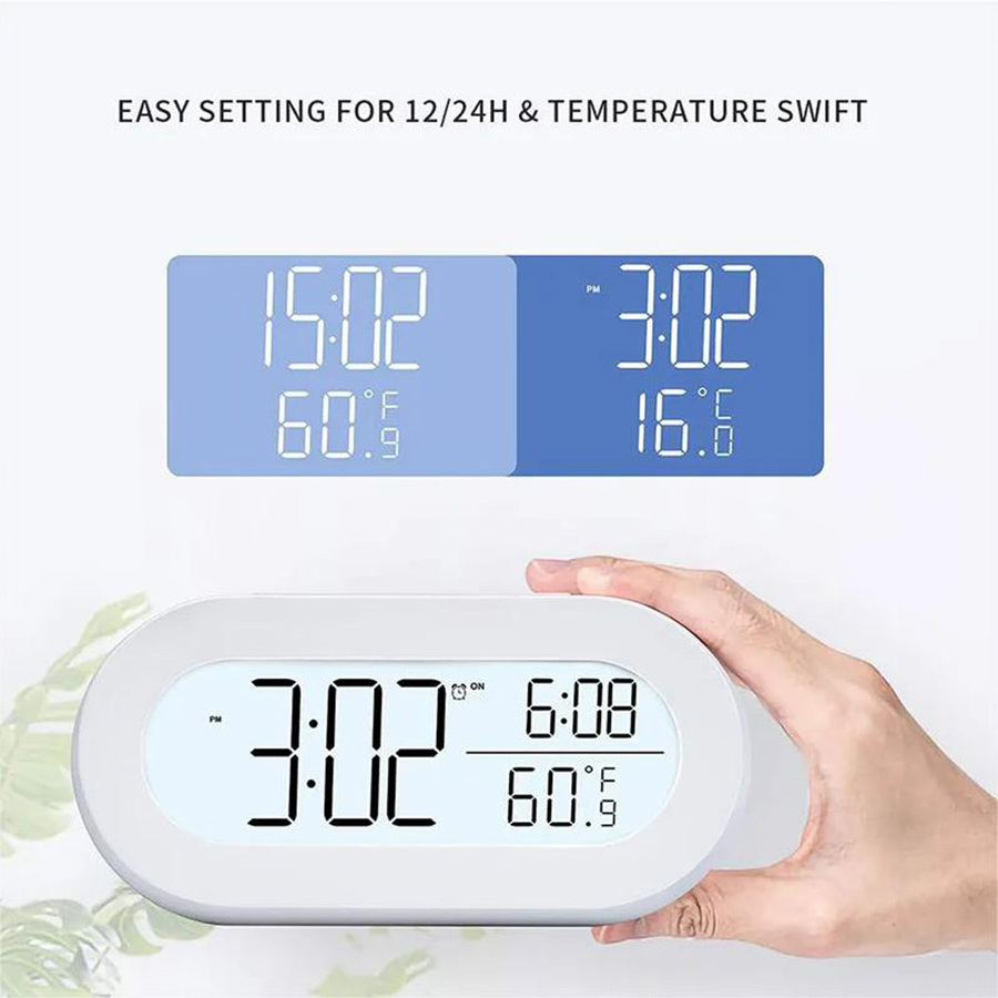 Ready  to Ship Digital Alarm Clock Electronic Table Clock Snooze Function Indoor Thermometer with White Backlight for day Gift