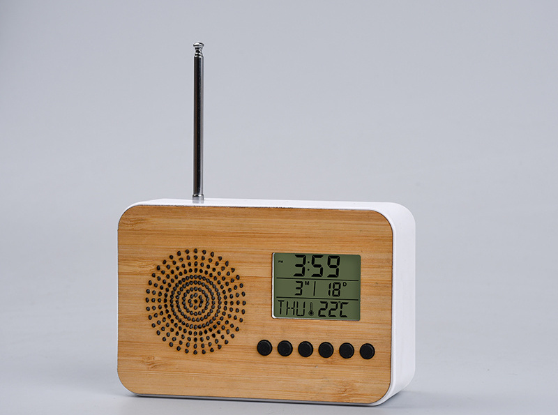 New Design Home Decor Bamboo TOP FM Radio LCD Clock Alarm Clock