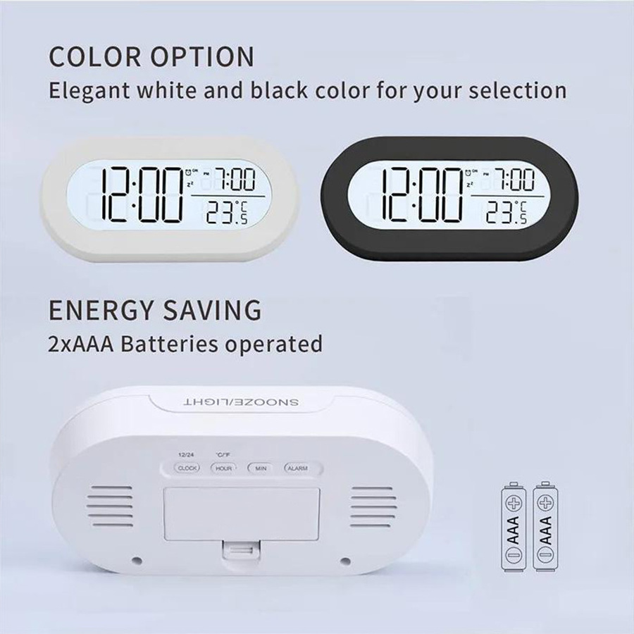 Ready  to Ship Digital Alarm Clock Electronic Table Clock Snooze Function Indoor Thermometer with White Backlight for day Gift