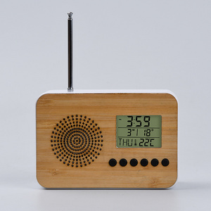 New Design Home Decor Bamboo TOP FM Radio LCD Clock Alarm Clock