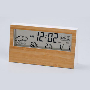 The Promotion Bamboo Digital LCD Table & Desk Wood Weather Station Alarm Clock