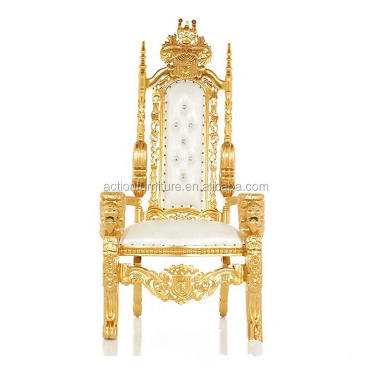 Hot Sale Cheap Royal Throne King Queen Stainless Steel Golden High Back Luxury Wedding Chairs Banquet Chairs