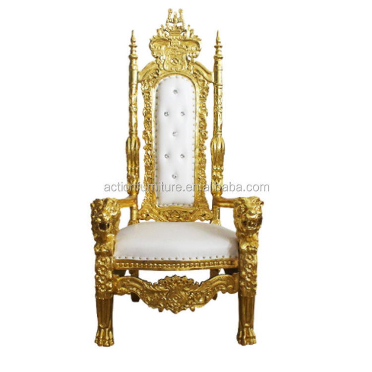 New Style Stainless Steel White Gold High Back cheap leather Queen King Throne Wedding Chairs For Event Banquet