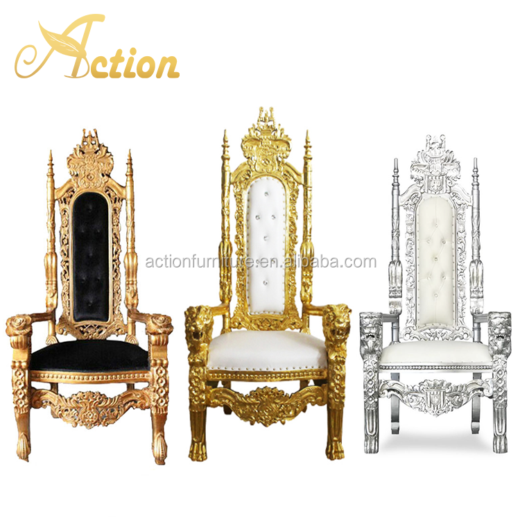 New Style Stainless Steel White Gold High Back cheap leather Queen King Throne Wedding Chairs For Event Banquet