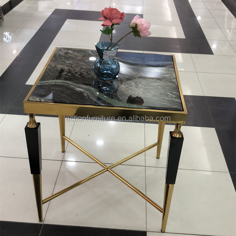 Newest Oem Rose Golden Side Simple Style White Glass Square Marble Tea Center Coffee Tables