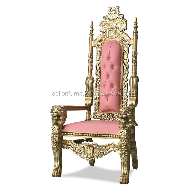 Hot Sale Cheap Royal Throne King Queen Stainless Steel Golden High Back Luxury Wedding Chairs Banquet Chairs