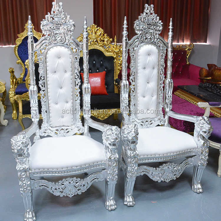 New Style Stainless Steel White Gold High Back cheap leather Queen King Throne Wedding Chairs For Event Banquet