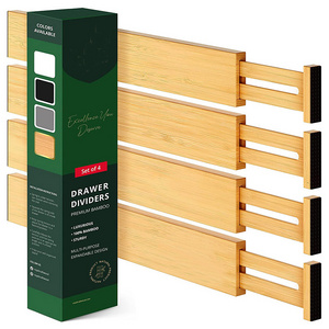 Wood Adjustable Bamboo Drawer Dividers Organizers Expandable 4 Packs Drawer Organization Separators for Kitchen Bedroom