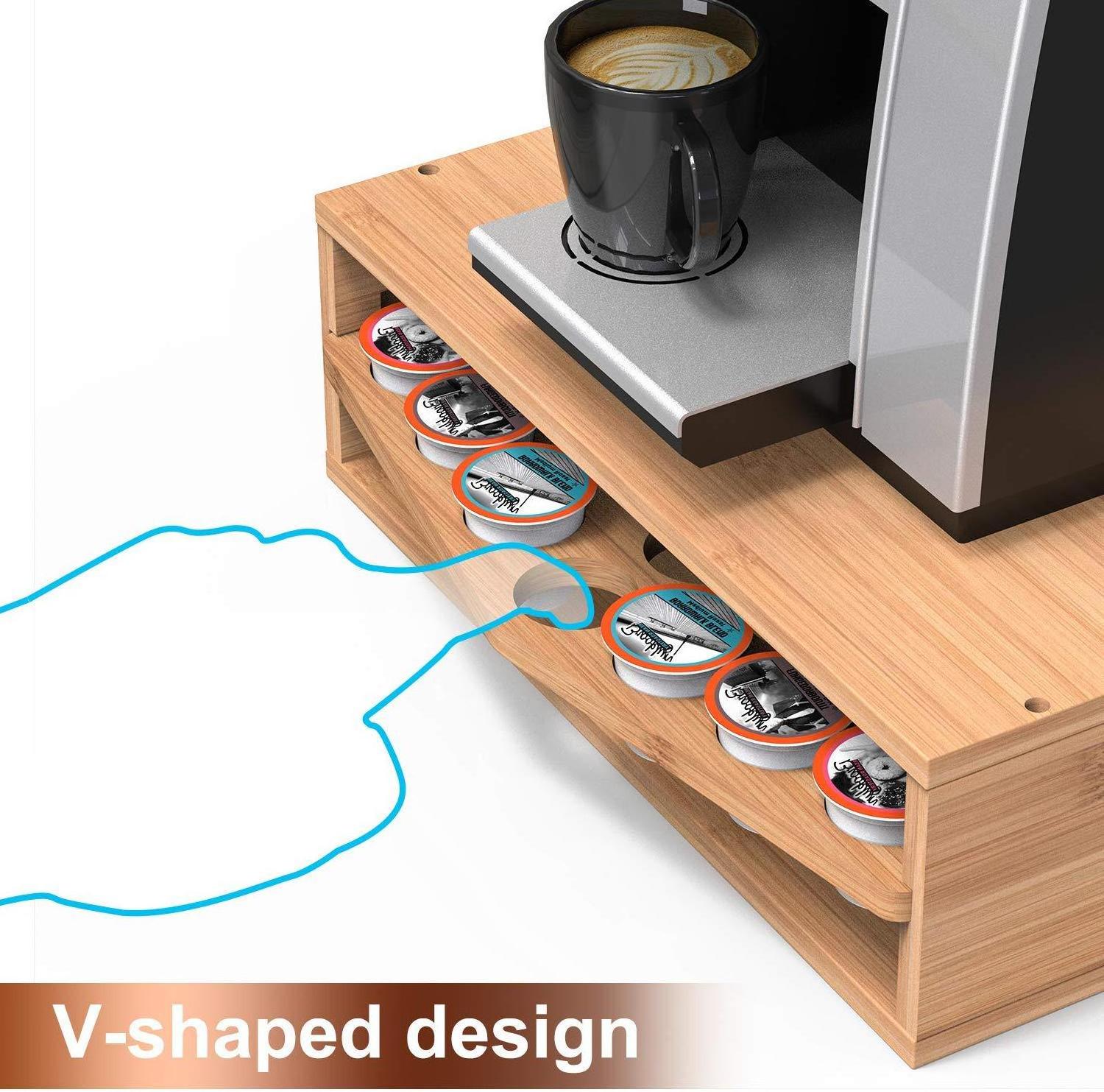 Bamboo Coffee Pod Storage Holder Organizer With Drawer For Keurig K-cup Pods