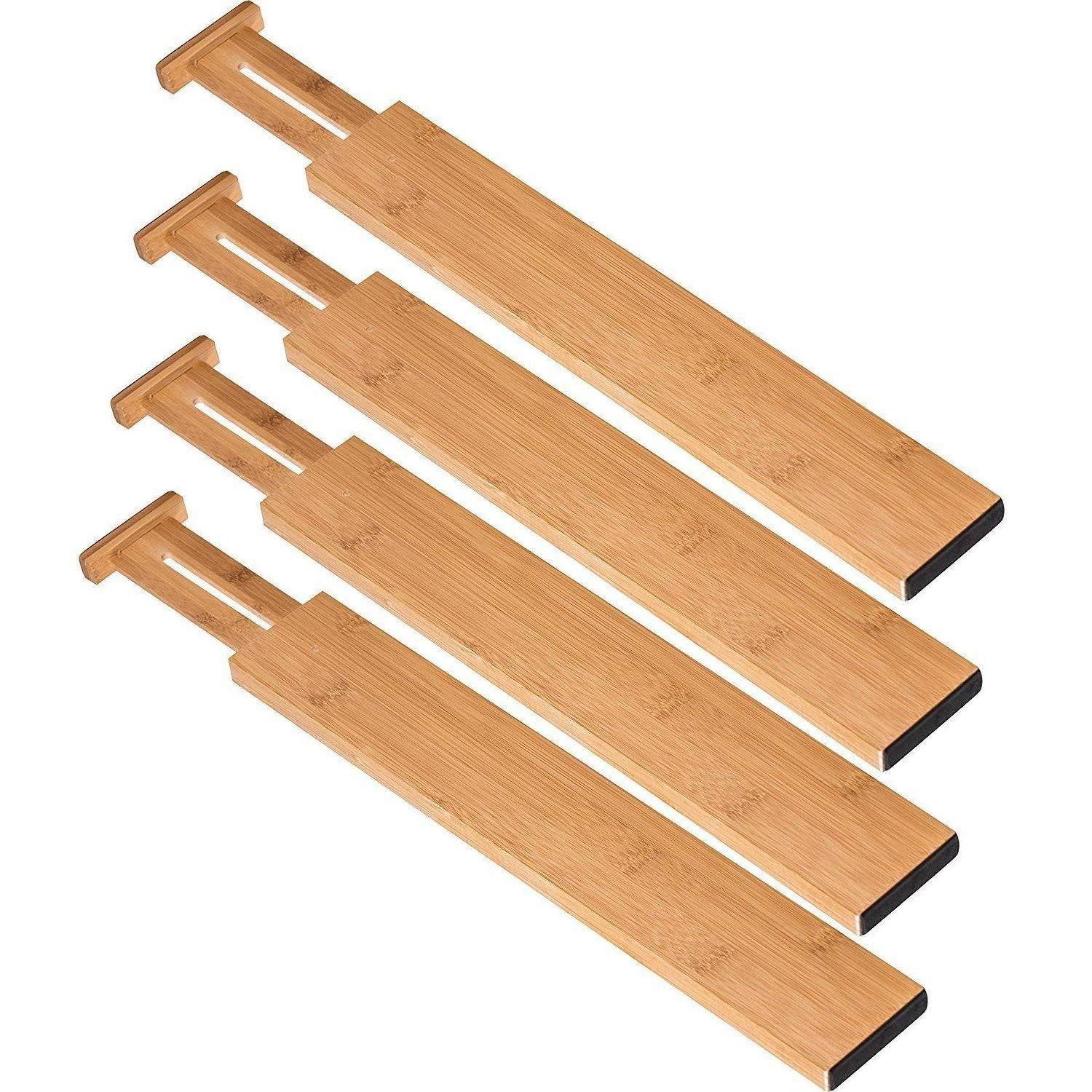 Wood Adjustable Bamboo Drawer Dividers Organizers Expandable 4 Packs Drawer Organization Separators for Kitchen Bedroom