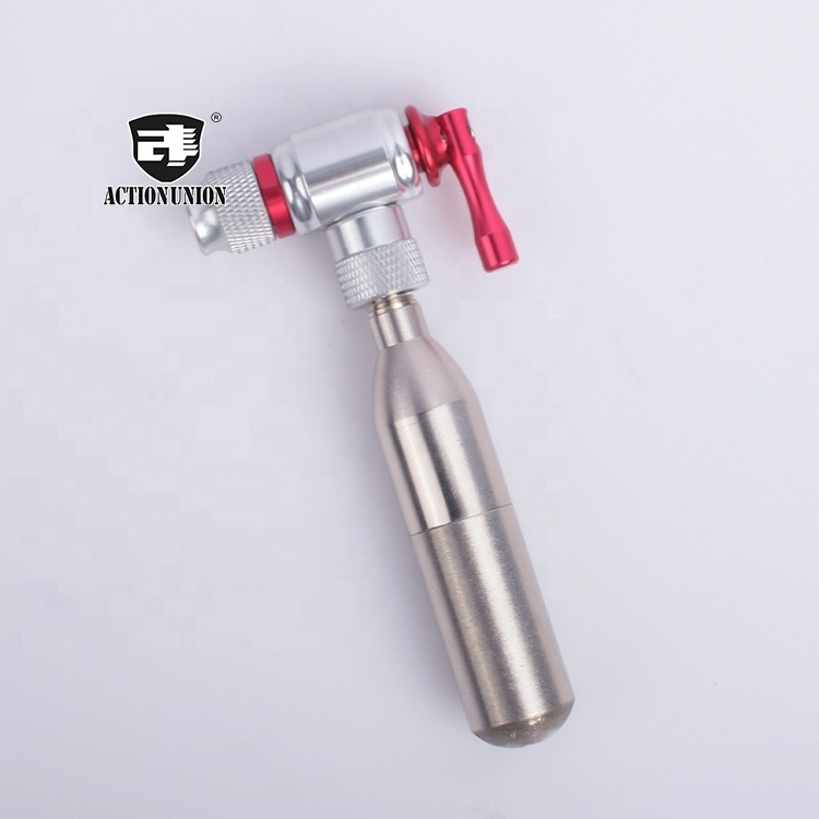 Action Union Wholesale Refillable Threaded 16g co2 Cartridge Gas Cylinder Mini Tire inflator Adapter hand pump Head Set