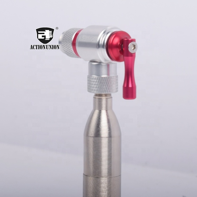 Action Union Wholesale Refillable Threaded 16g co2 Cartridge Gas Cylinder Mini Tire inflator Adapter hand pump Head Set