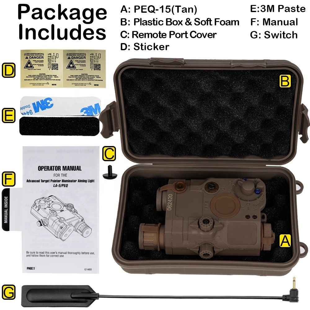 Multi-function LA5 PEQ-15 Battery Box Tactical Led flash light with red Laser Tactics case