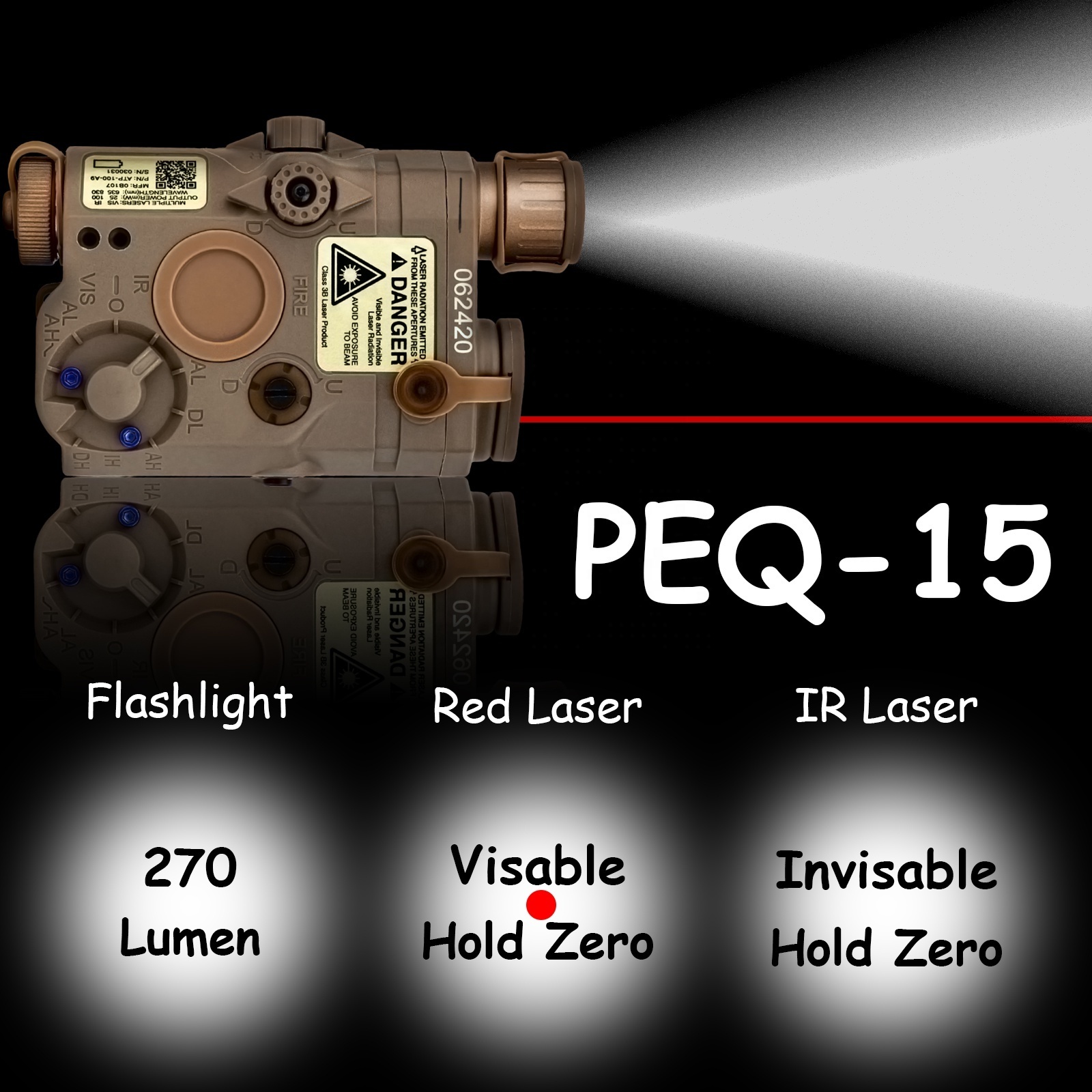 Multi-function LA5 PEQ-15 Battery Box Tactical Led flash light with red Laser Tactics case