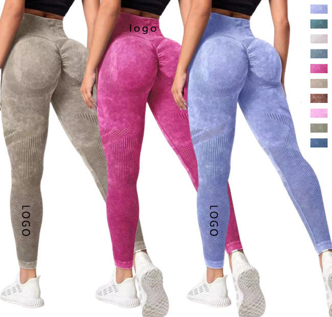 Tie-Dye High Waist Women's Leggings Washed Mesh Breathable Hip Lift Tight Scrunch Yoga Pants For Woman Seamless Yoga Leggings