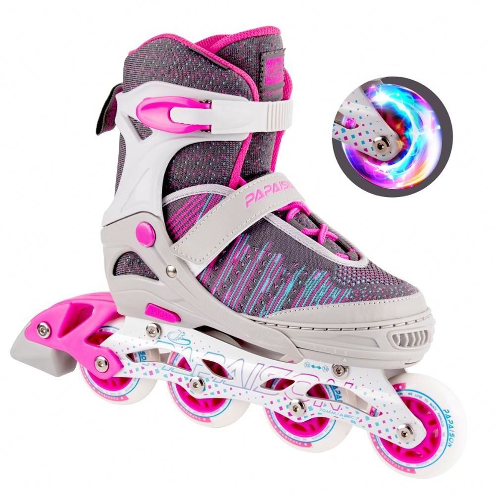 4 Elastic Pu Flashing Wheels Fly Tire Shoes Kids Girls Inline Roller Skate For Beginner