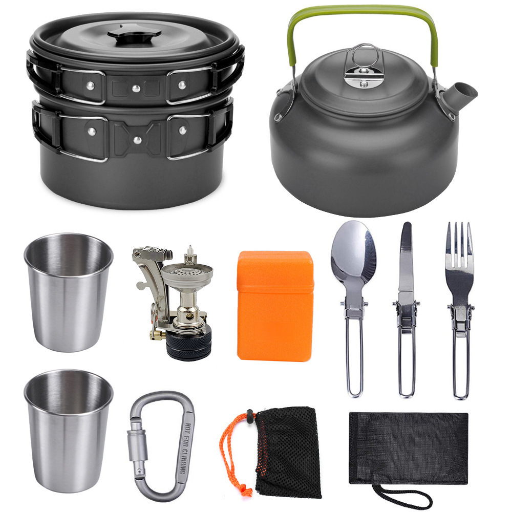 Outdoor Set Teapot Combination Family Camping BBQ Stove Equipment Camping Tea Kettle