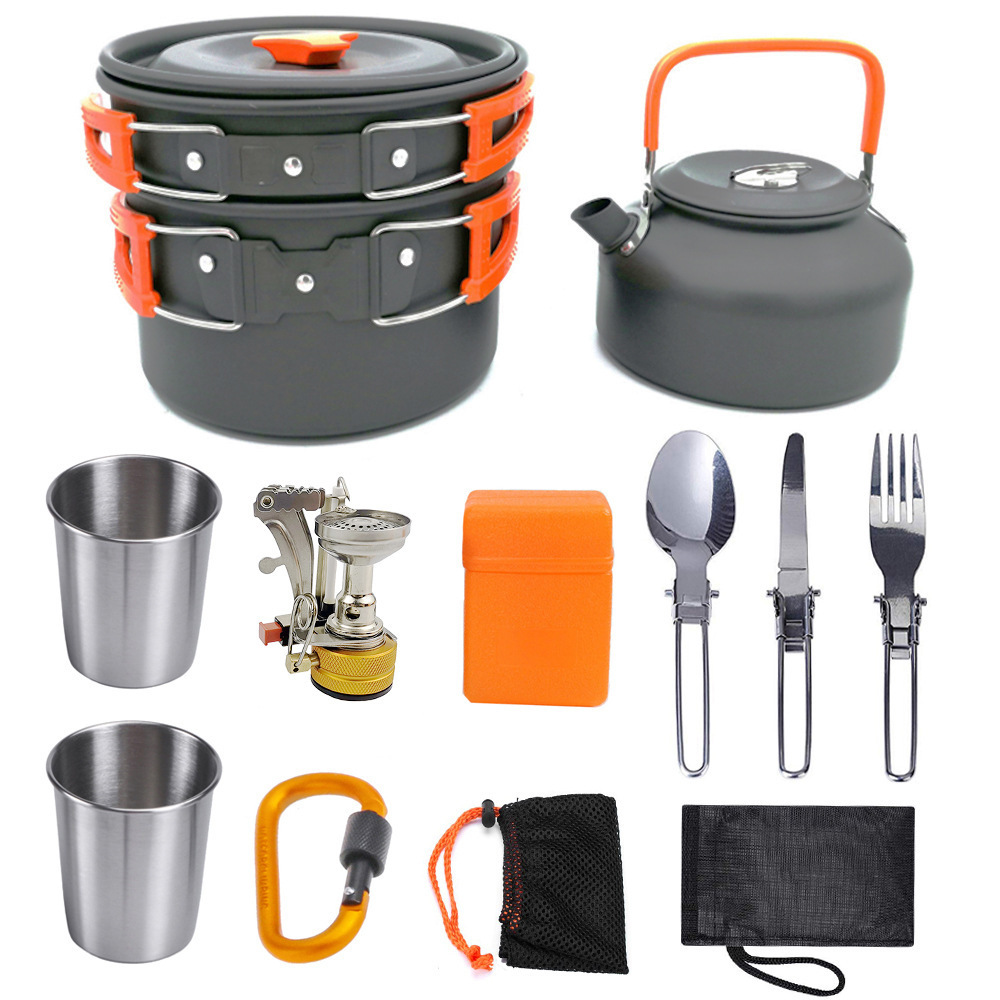 Outdoor Set Teapot Combination Family Camping BBQ Stove Equipment Camping Tea Kettle