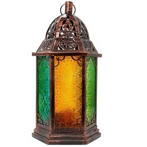 Wholesale Retro Gold Moroccan Lantern with Antique Metal Carving Design Home & Garden Decor Handmade Metal Candle Holder Lantern