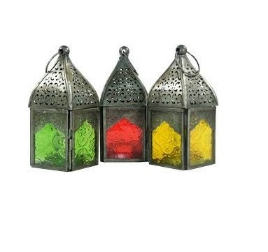 Wholesale Retro Gold Moroccan Lantern with Antique Metal Carving Design Home & Garden Decor Handmade Metal Candle Holder Lantern