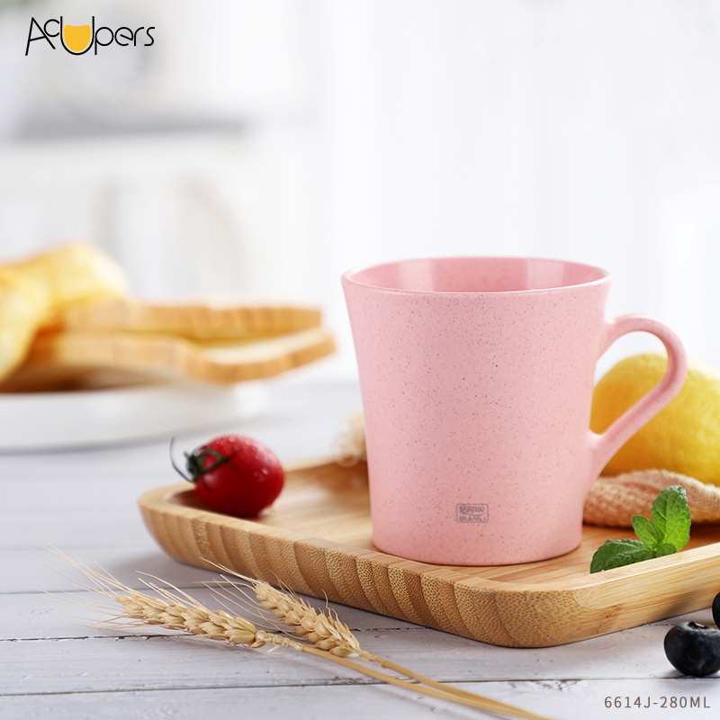 6614J  280ml 9.5oz Eco Friendly BPA Free Wheat Straw Fiber Plastic Milk Cup Coffee Mug With Handle