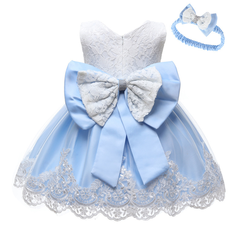 White Baby Princess Clothing Girls First Birthday Bow Lace Dress Girl  Party  Frill Dress Child Princess Dresses