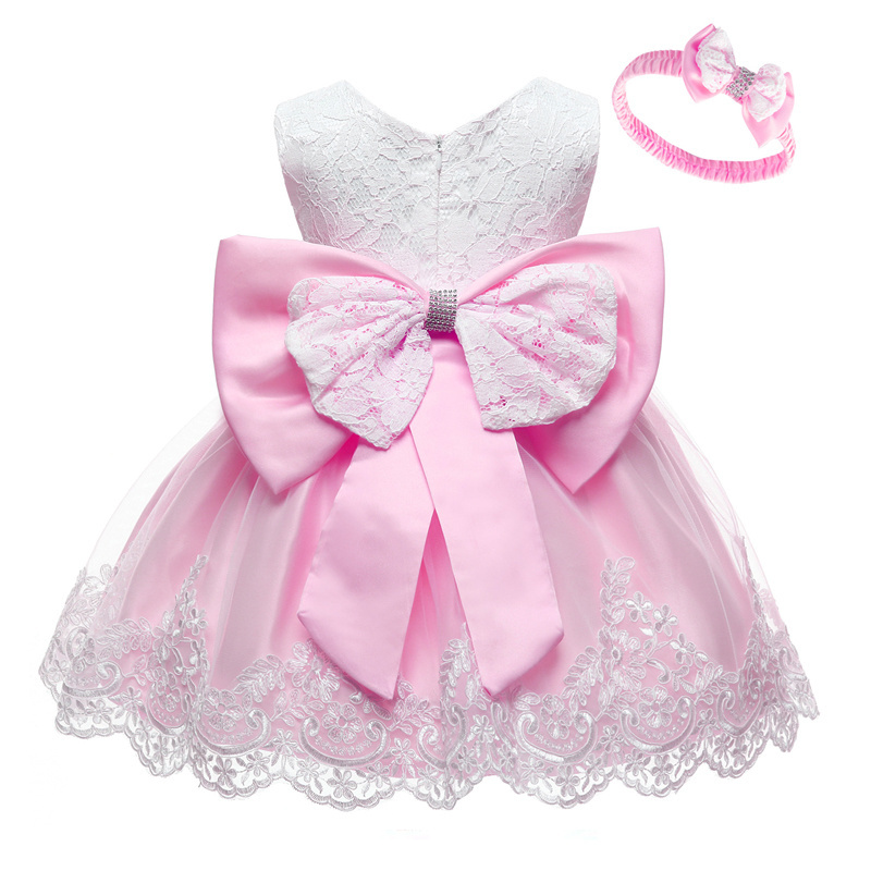 White Baby Princess Clothing Girls First Birthday Bow Lace Dress Girl  Party  Frill Dress Child Princess Dresses