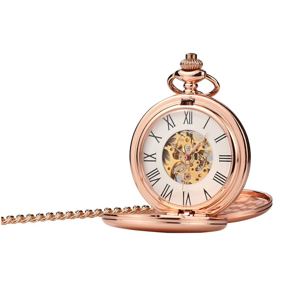 New Arrival Retro Two-faced Pocket Watch Silver Double Polished Face Hand Winding mechanical Antique Retro Roman pocket watch