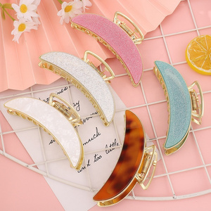 Korea Fashion lady Accessories New Design Alloy Hair Claw Metal splicing Wooden and acrylic moon gold plated hair clip for women