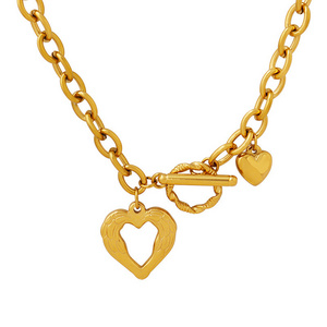 Exaggerated Thick Chain Heart-Shaped Love Necklace Women Stainless Steel Jewelry with OT Buckle