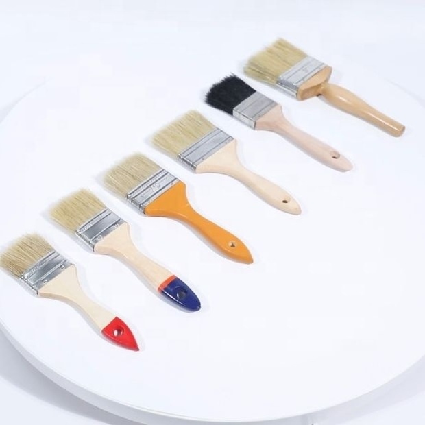 Free sample Industrial natural bristle paint brush, flat red tail wooden handle with pig hair brush head