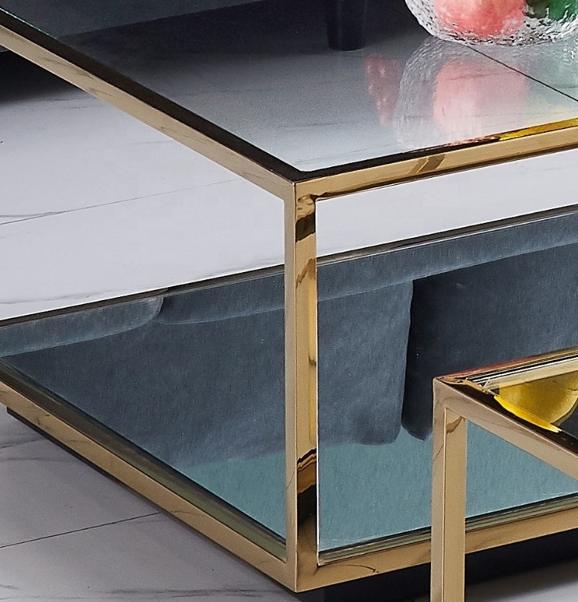 High Fashion Gold Stainless Steel Living Room Coffee Table Furniture Mirror glass Unique Coffee table