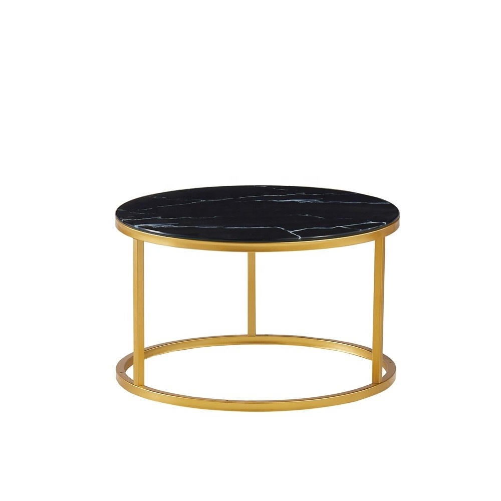 Hebei Factory Home Goods Elegant Luxury Golden Modern Marble Round Tea Table Sofa Side Simple Wrought Steel Coffee Table