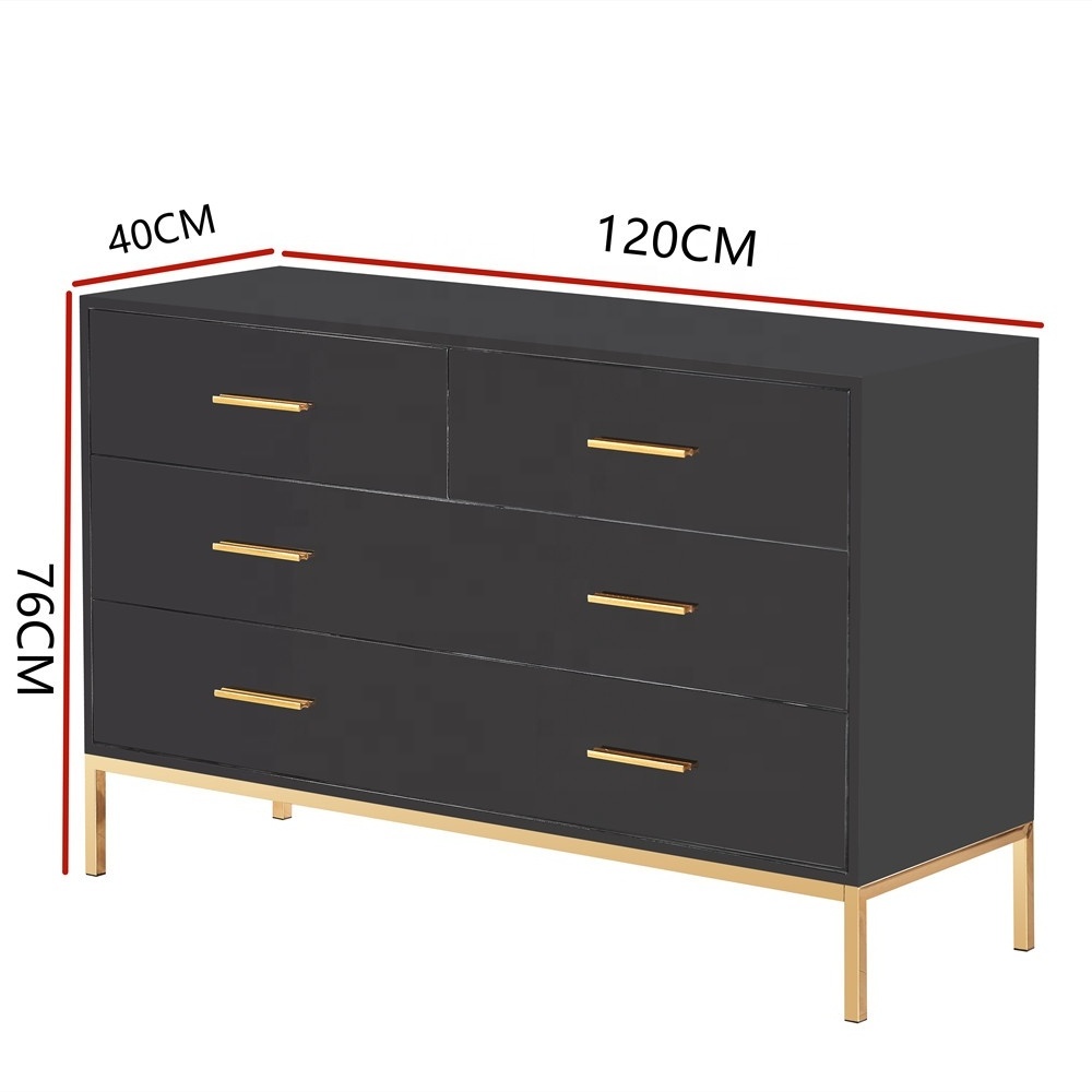 Modern Furniture 3 4 6 Drawer Filing Black MDF Wood Gold Living Room Storage Cabinets