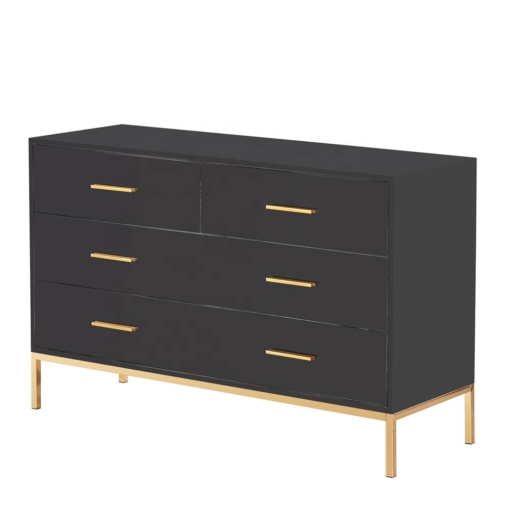 Modern Furniture 3 4 6 Drawer Filing Black MDF Wood Gold Living Room Storage Cabinets