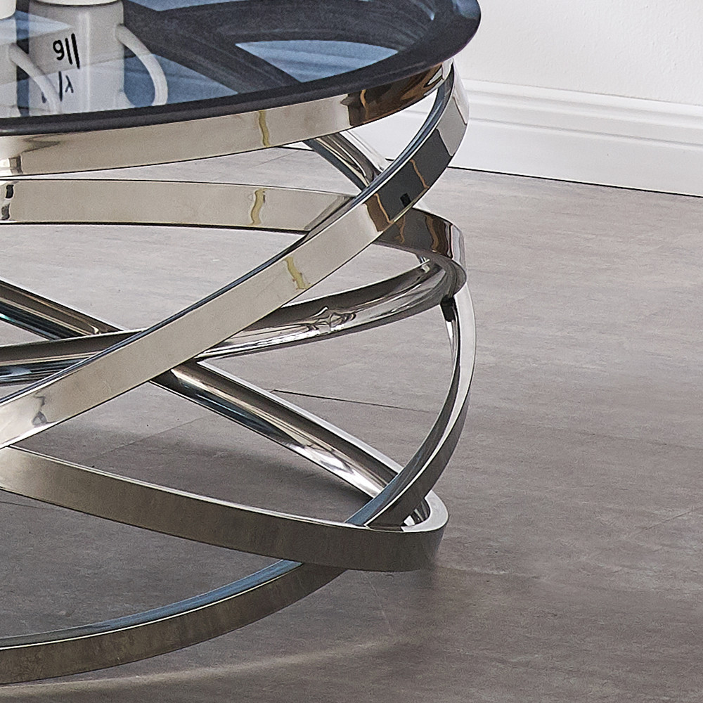 Modern Glass Stainless Steel Living Room Furniture Gold or Silver Round Coffee Table