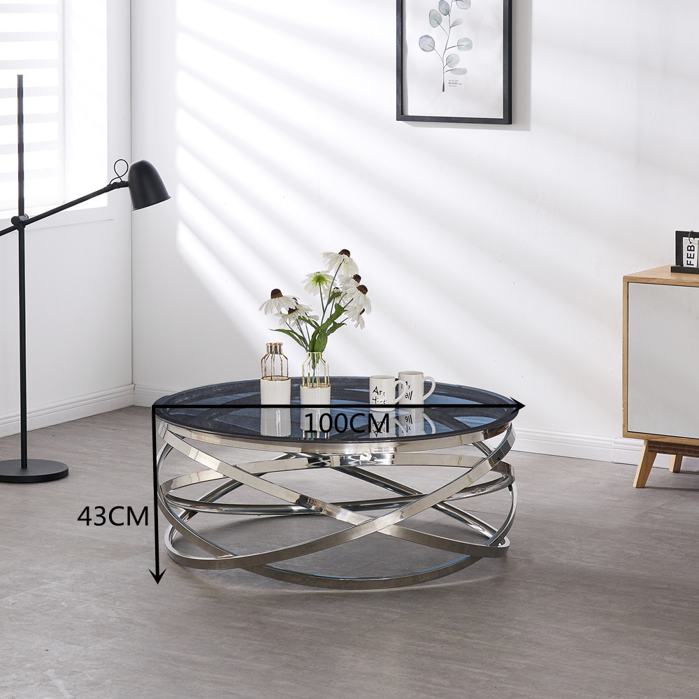 Modern Glass Stainless Steel Living Room Furniture Gold or Silver Round Coffee Table