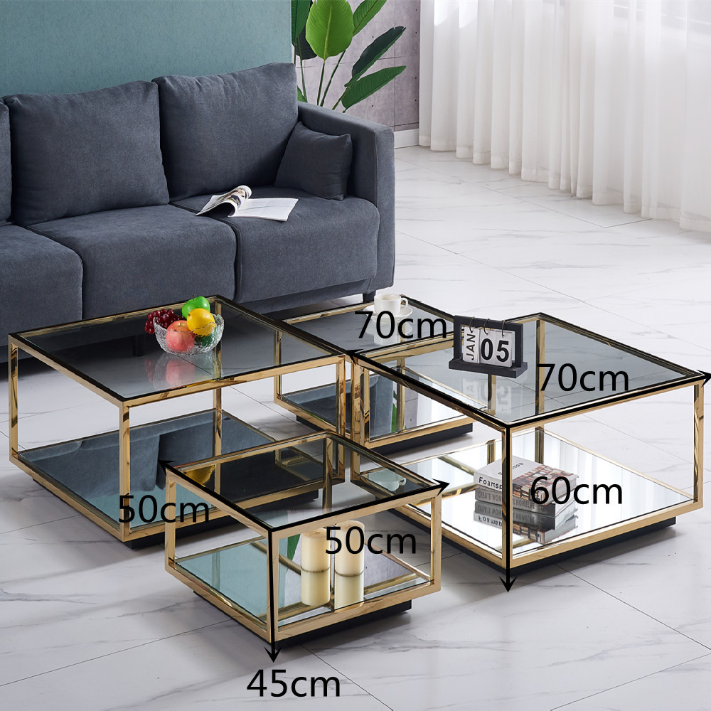 High Fashion Gold Stainless Steel Living Room Coffee Table Furniture Mirror glass Unique Coffee table