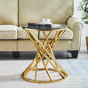 Tempered Glass Top Side End Coffee Table Set Gold Stainless Steel Modern Innovation Design Luxury Metal Living Room Furniture