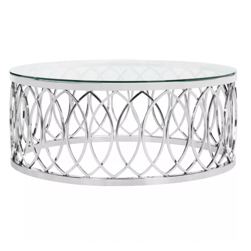 Contemporary Luxury Glass Top Coffee Table with Stainless Steel Metal Legs for Living Room Furniture