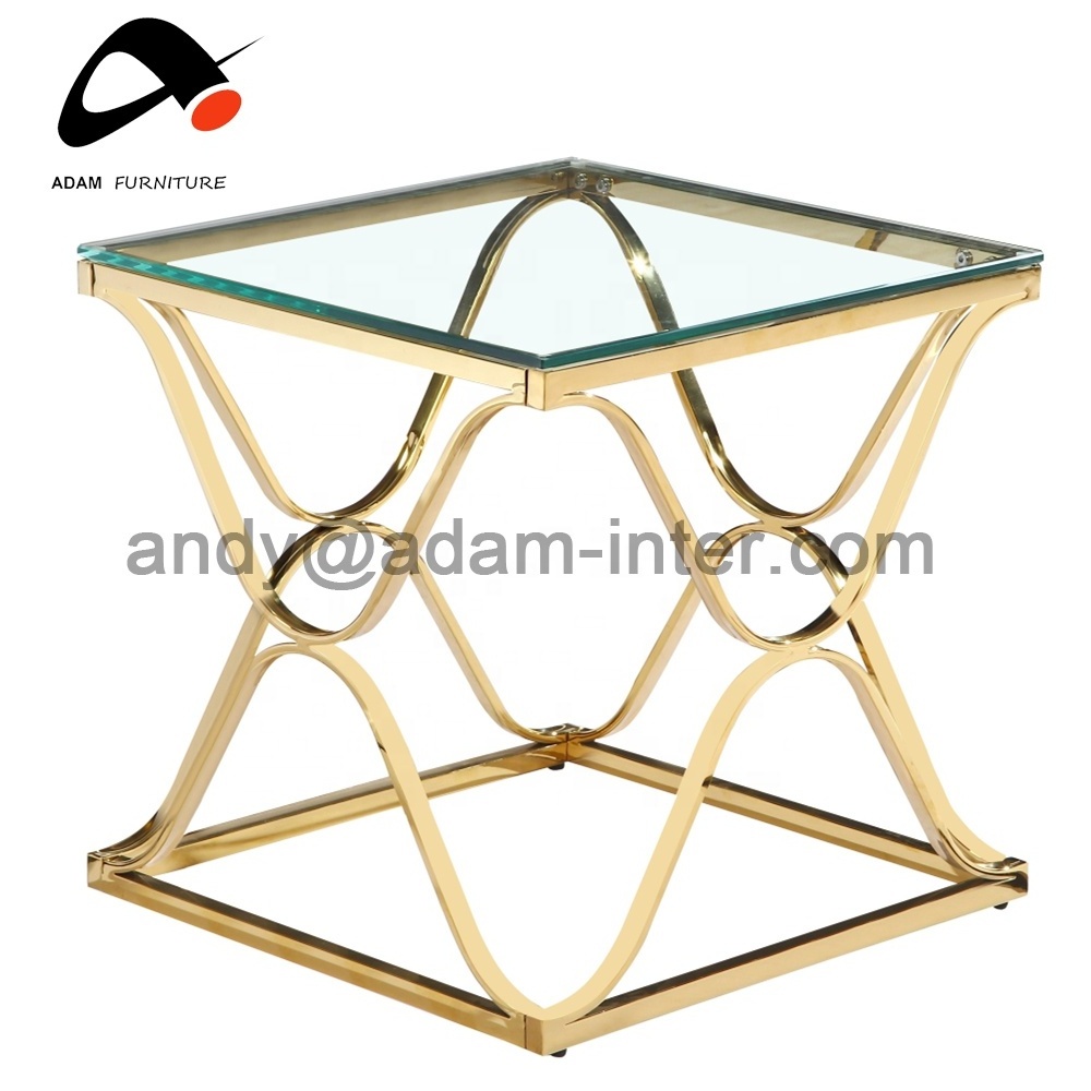 Hot Selling Clear Tempered Glass  Console Table with Gold Stainless Steel Base