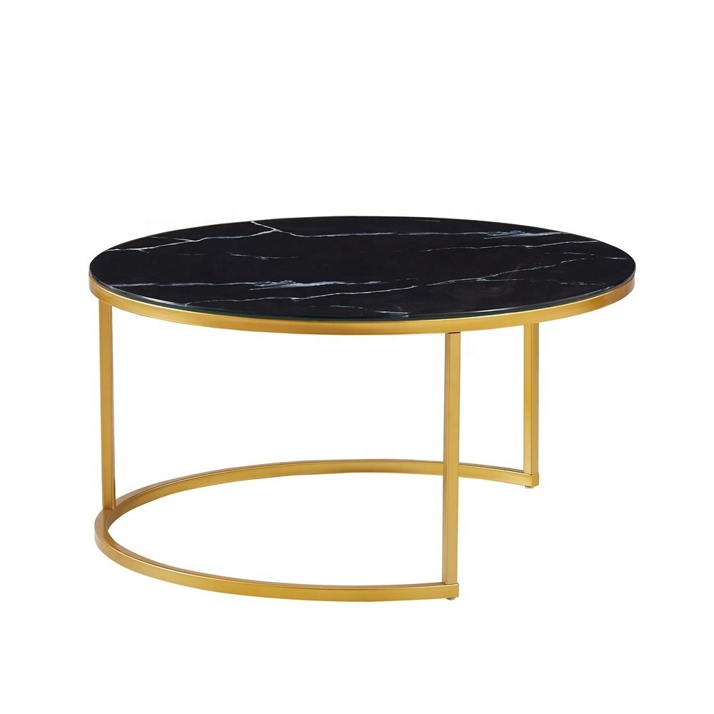 Hebei Factory Home Goods Elegant Luxury Golden Modern Marble Round Tea Table Sofa Side Simple Wrought Steel Coffee Table