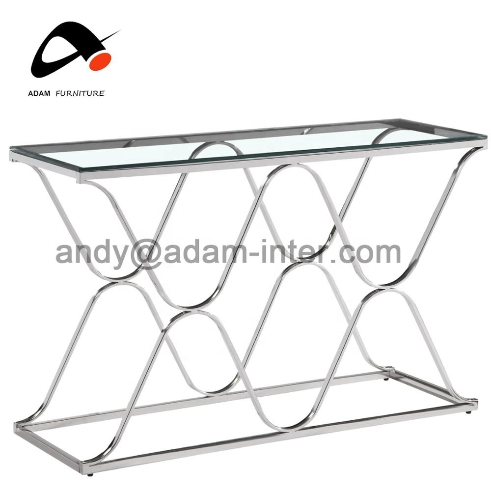 Hot Selling Clear Tempered Glass  Console Table with Gold Stainless Steel Base