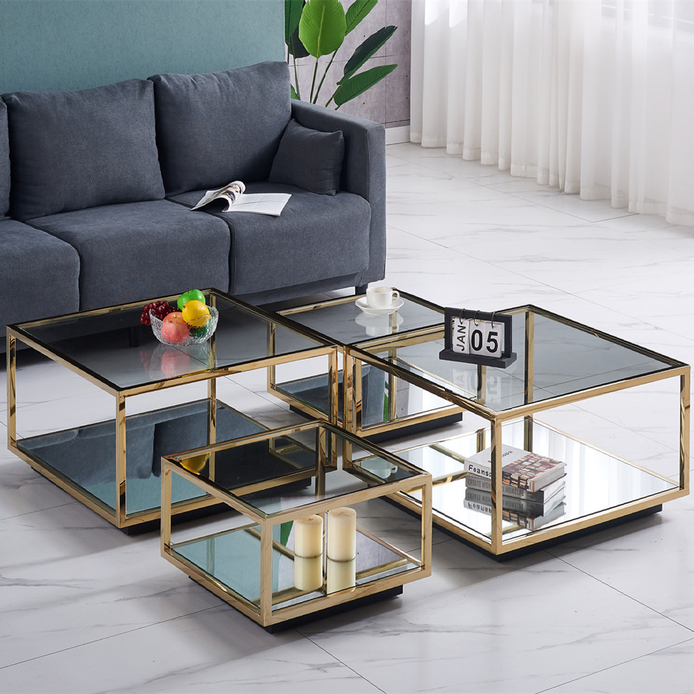 High Fashion Gold Stainless Steel Living Room Coffee Table Furniture Mirror glass Unique Coffee table