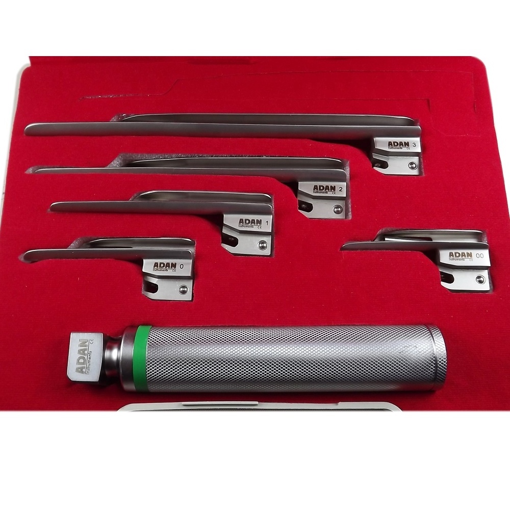 0, 1, 2, 3, 4 Professional MacIntosh Laryngoscope Set Fiber Optic LED with 5 Curved Blades Available on Factory Prices