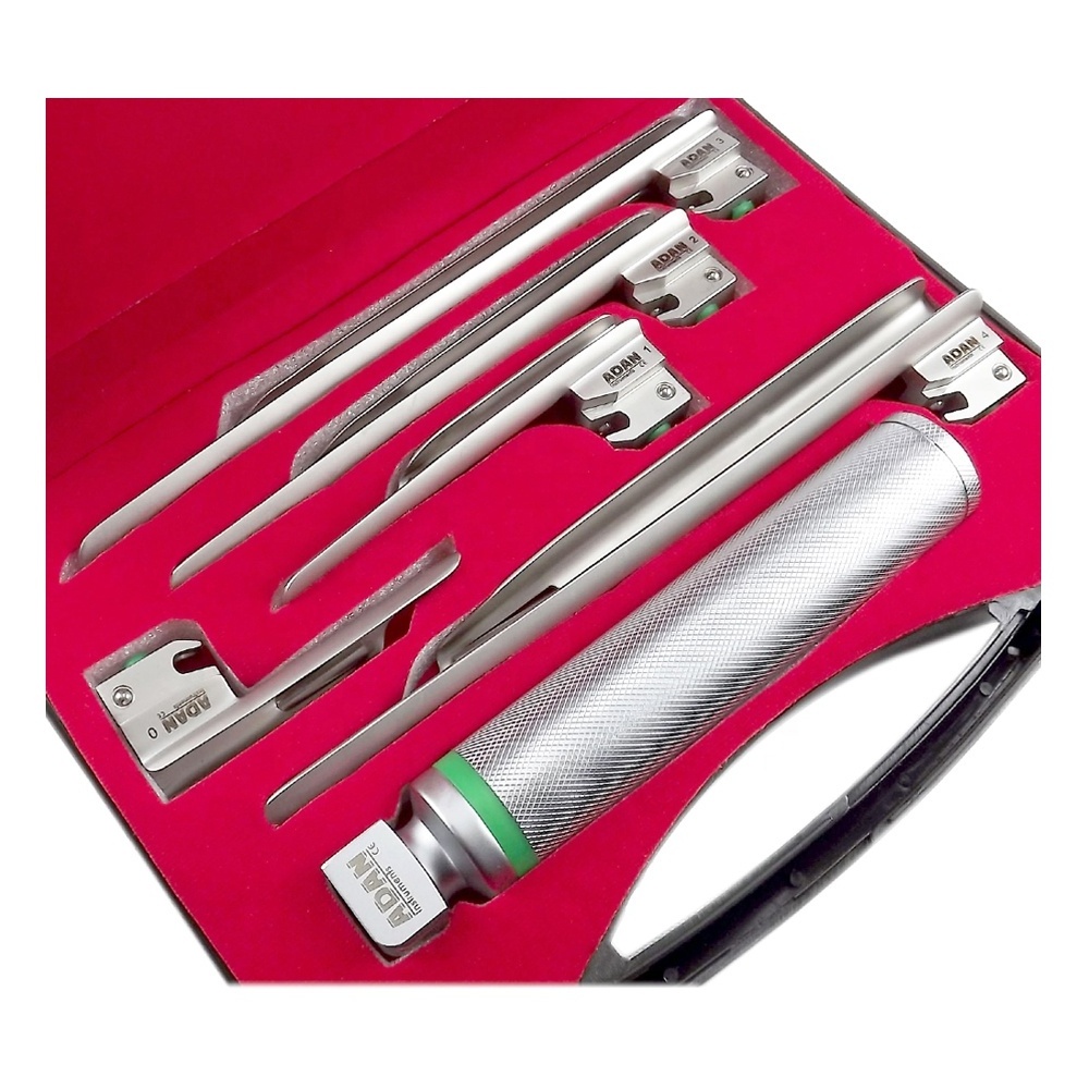 0, 1, 2, 3, 4 Professional MacIntosh Laryngoscope Set Fiber Optic LED with 5 Curved Blades Available on Factory Prices