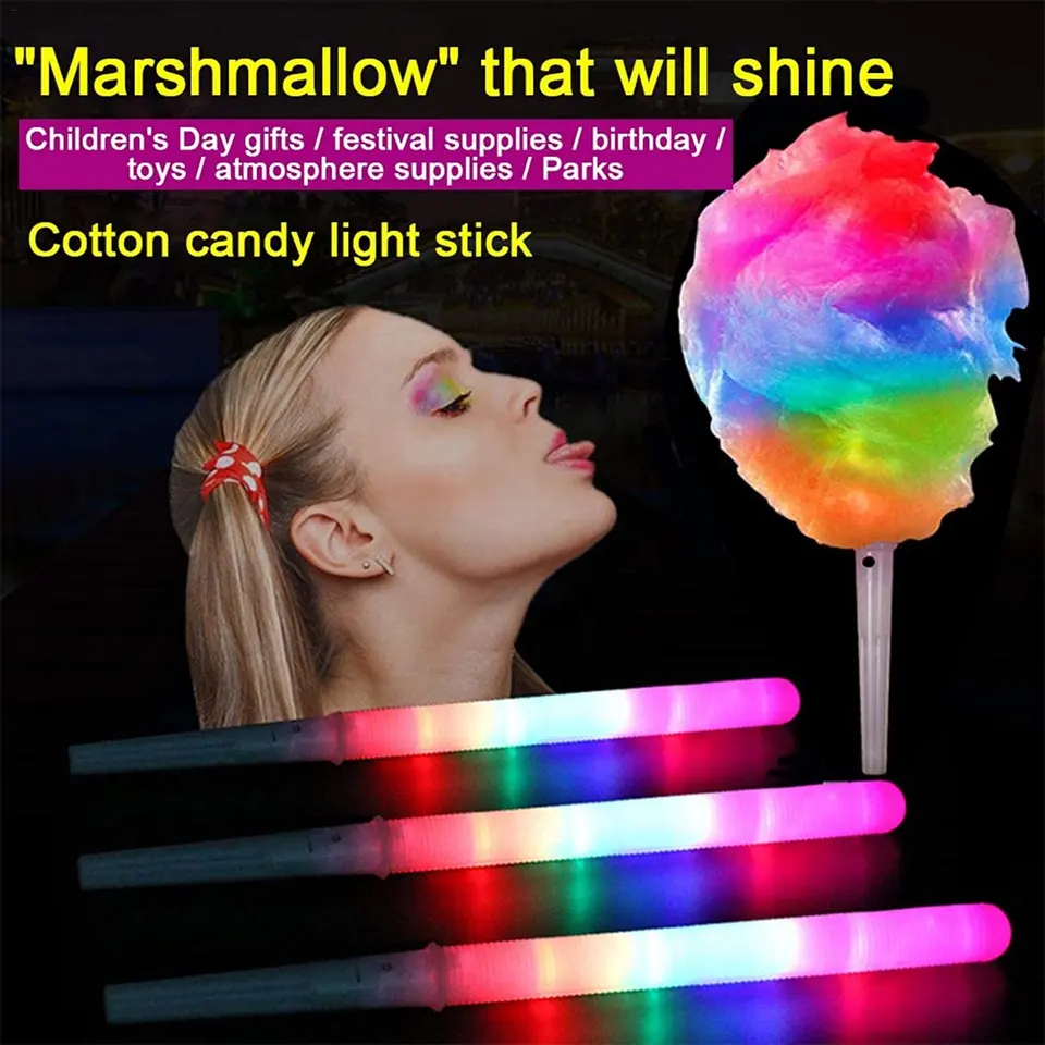 LED Light Stick Colorful Marshmallow Glow Sticks Led Cotton Candy Cones Colorful Flashing Marshmallow Stick Party Favors Supply